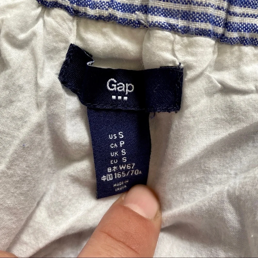 Gap Lined Linen/Cotton Striped‎ Drawstring Elastic Waist Skirt Size Small